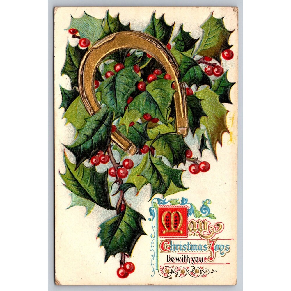 Antique 1910 Embossed Christmas Postcard Horseshoe Bippus Indiana Lichterwalter